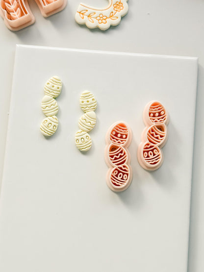 Spring Egg Trio Polymer Clay Cutter: Stacked Embossed Easter Eggs for Dangle Earrings