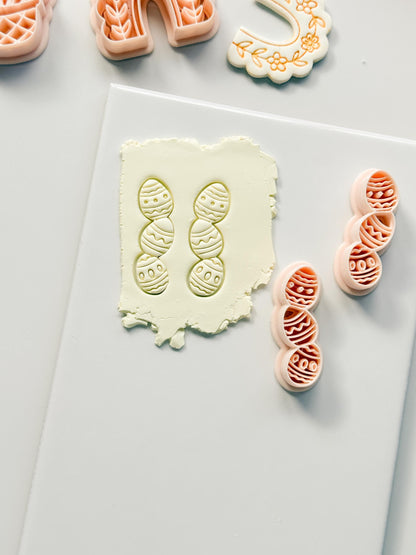 Spring Egg Trio Polymer Clay Cutter: Stacked Embossed Easter Eggs for Dangle Earrings
