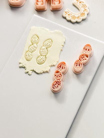 Spring Egg Trio Polymer Clay Cutter: Stacked Embossed Easter Eggs for Dangle Earrings