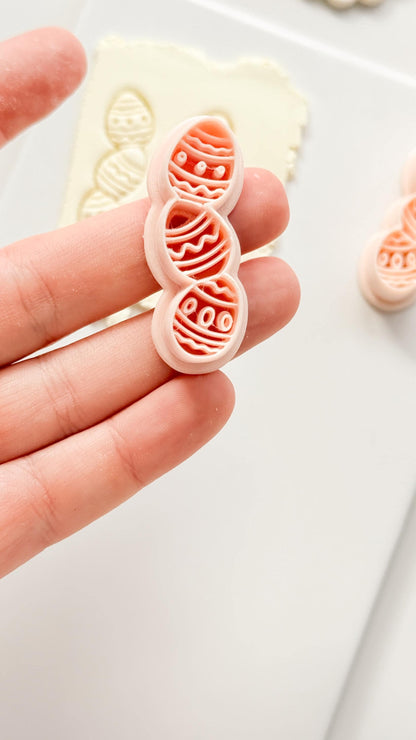 Spring Egg Trio Polymer Clay Cutter: Stacked Embossed Easter Eggs for Dangle Earrings