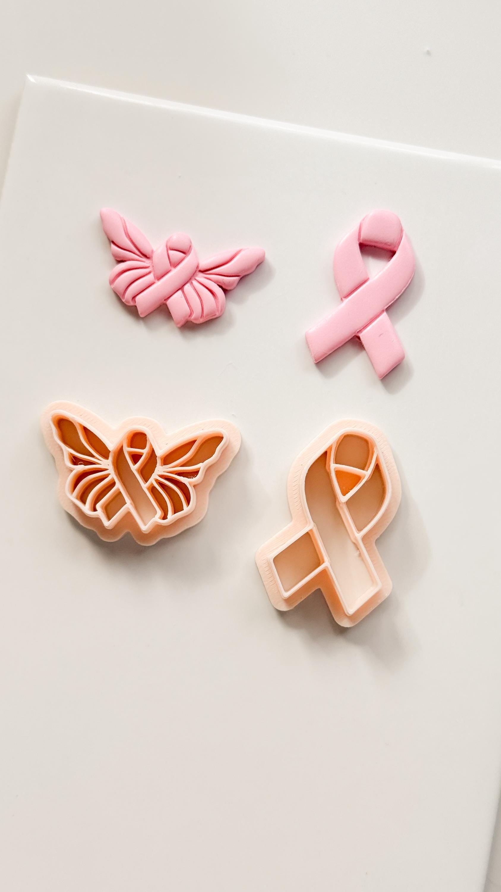 Wings of Hope Polymer Clay Cutter: Embossed Awareness Ribbon & Angel Set