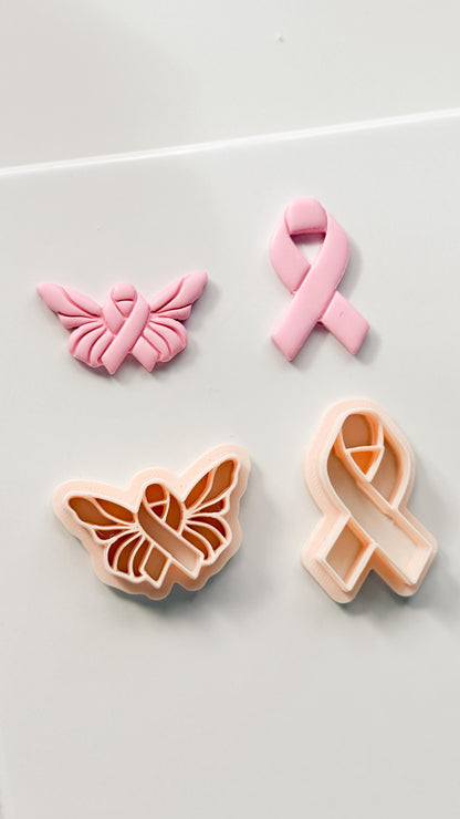 Wings of Hope Polymer Clay Cutter: Embossed Awareness Ribbon & Angel Set