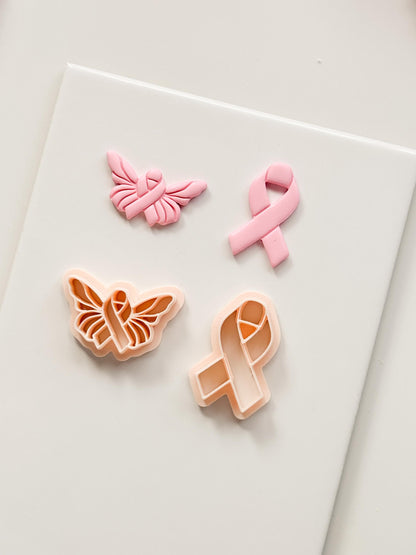 Wings of Hope Polymer Clay Cutter: Embossed Awareness Ribbon & Angel Set