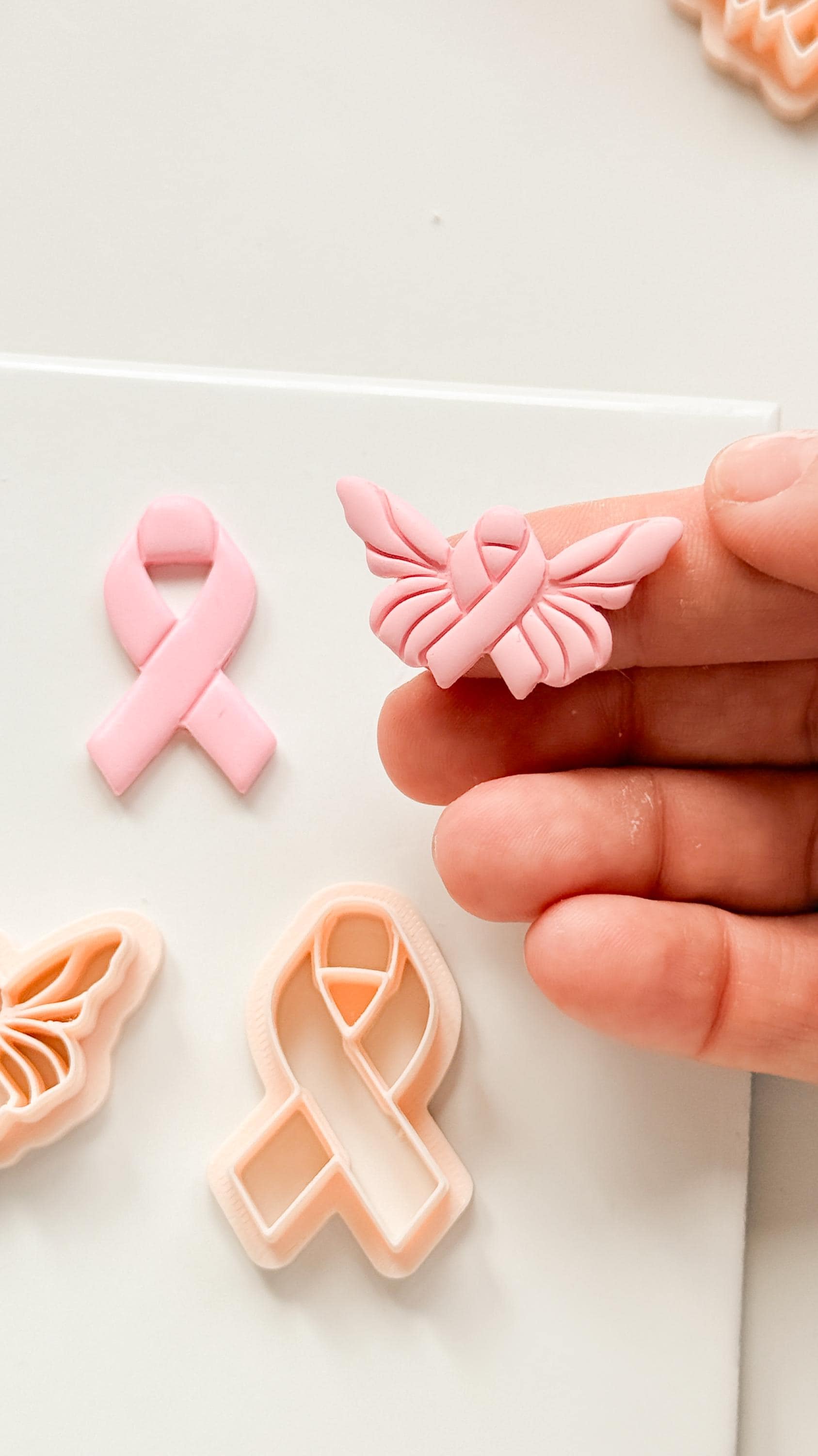 Wings of Hope Polymer Clay Cutter: Embossed Awareness Ribbon & Angel Set