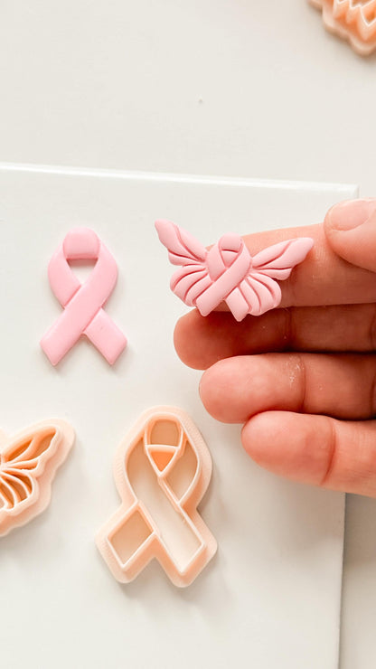 Wings of Hope Polymer Clay Cutter: Embossed Awareness Ribbon & Angel Set