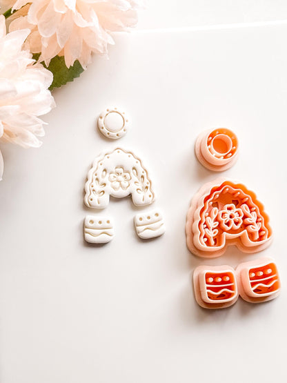 Folk Floral Arch Polymer Clay Cutter: Botanical Rainbow Embosser