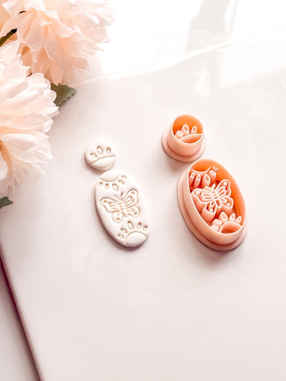 Meadow Wing Polymer Clay Cutter: Butterfly Floral Oval Embosser