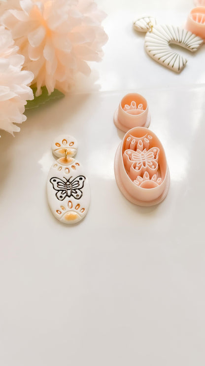 Meadow Wing Polymer Clay Cutter: Butterfly Floral Oval Embosser