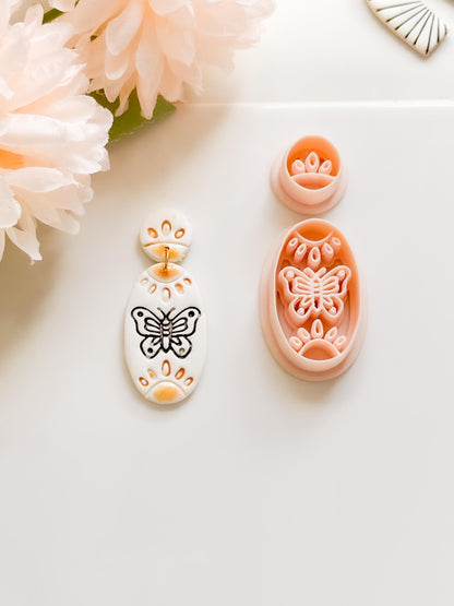 Meadow Wing Polymer Clay Cutter: Butterfly Floral Oval Embosser