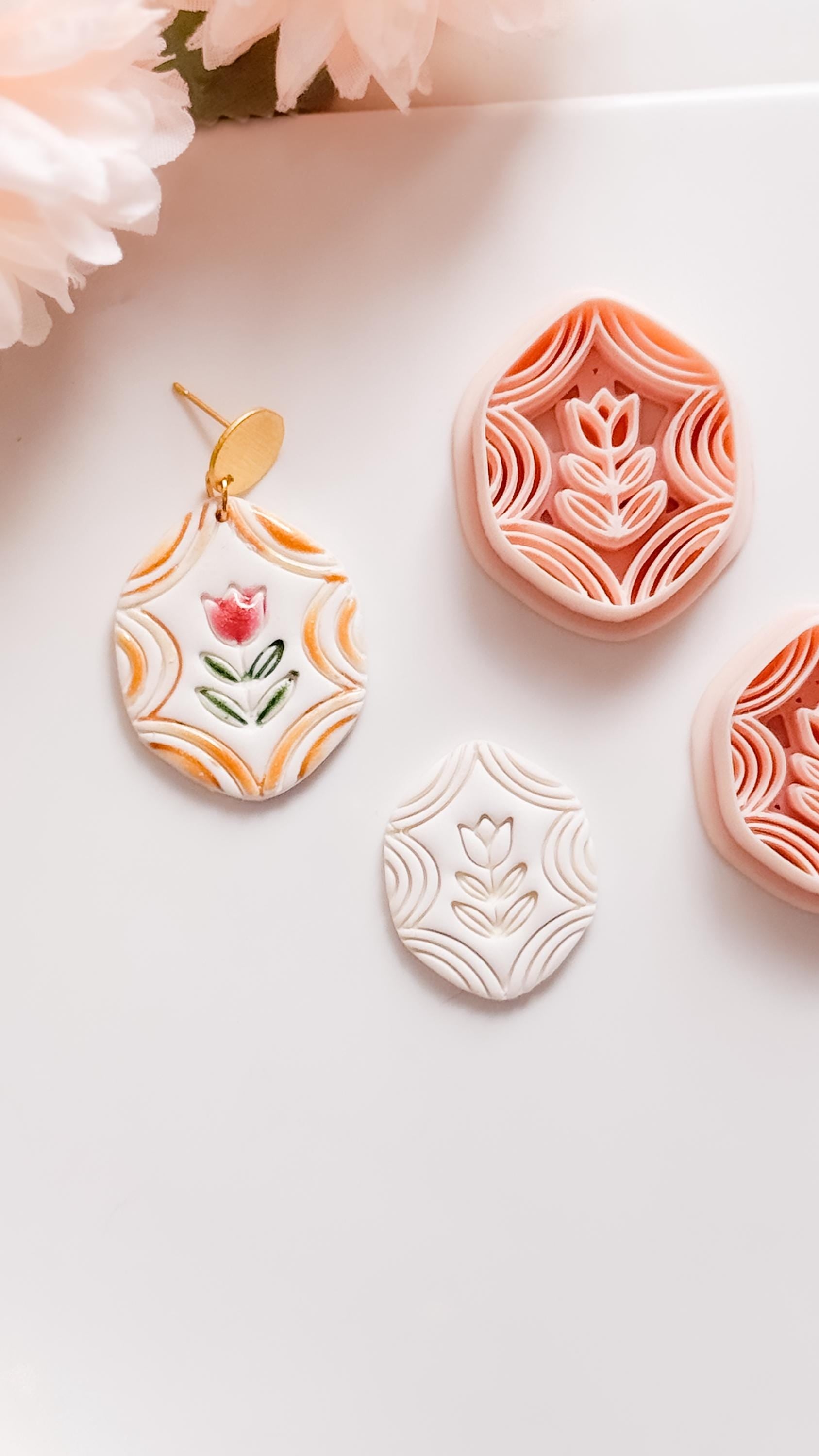 Folk Tulip Polymer Clay Cutter: Floral Botanical Embosser