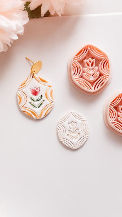 Folk Tulip Polymer Clay Cutter: Floral Botanical Embosser