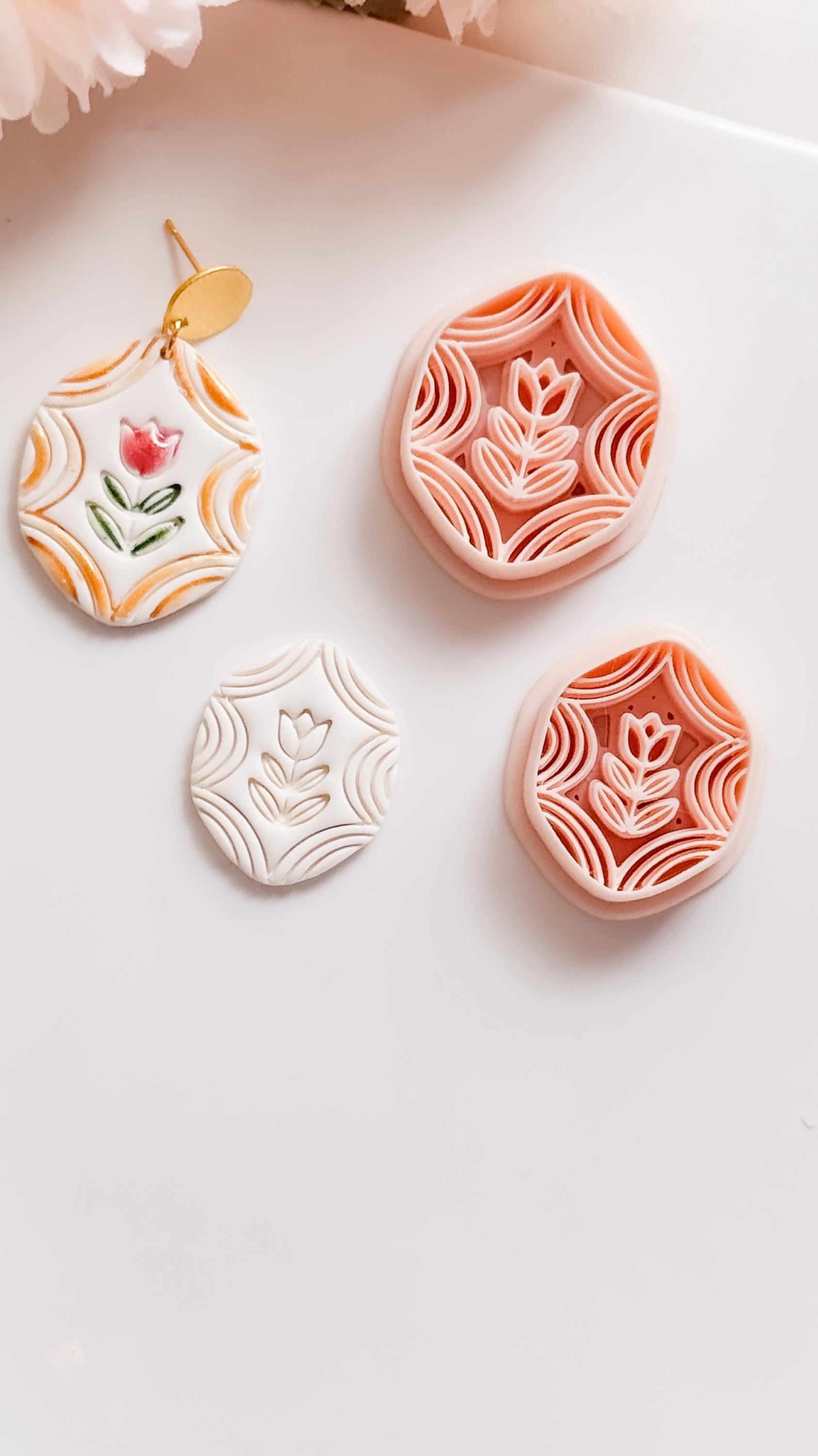 Folk Tulip Polymer Clay Cutter: Floral Botanical Embosser