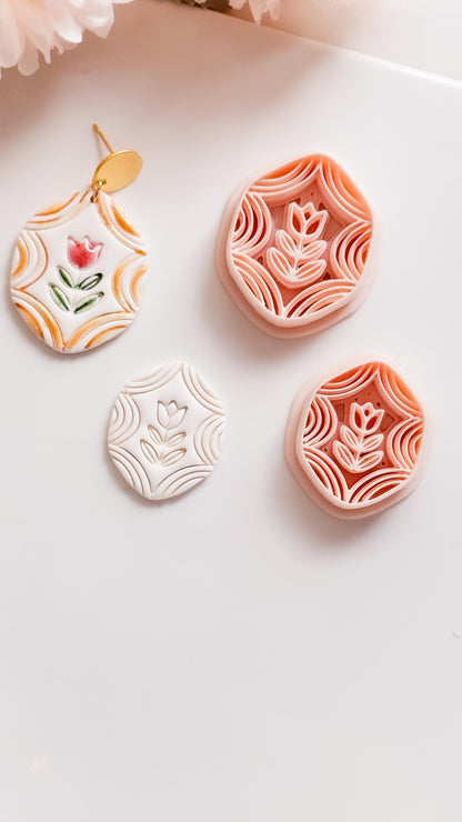 Folk Tulip Polymer Clay Cutter: Floral Botanical Embosser
