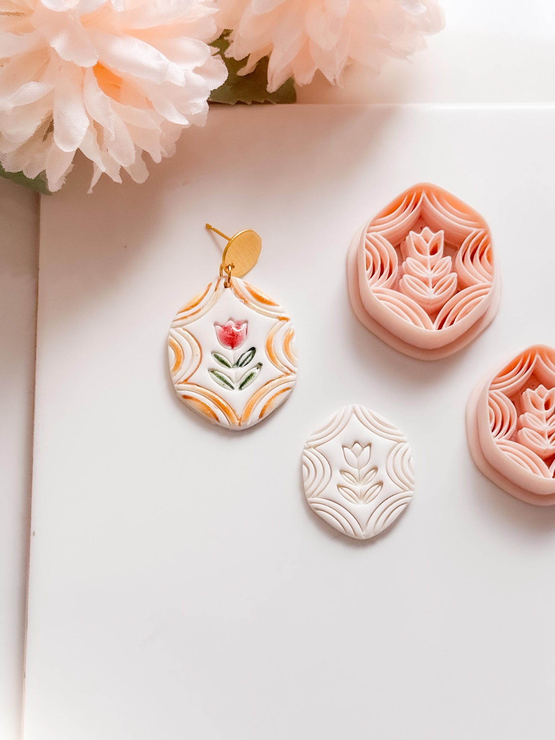 Folk Tulip Polymer Clay Cutter: Floral Botanical Embosser