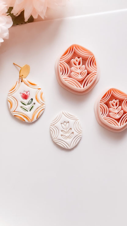 Folk Tulip Polymer Clay Cutter: Floral Botanical Embosser
