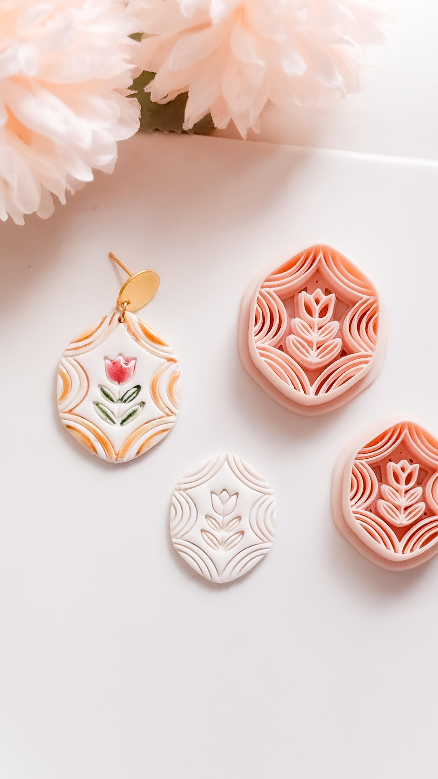 Folk Tulip Polymer Clay Cutter: Floral Botanical Embosser