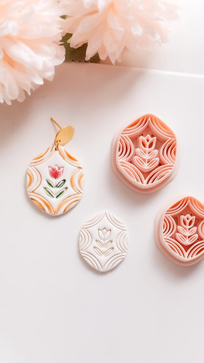 Folk Tulip Polymer Clay Cutter: Floral Botanical Embosser