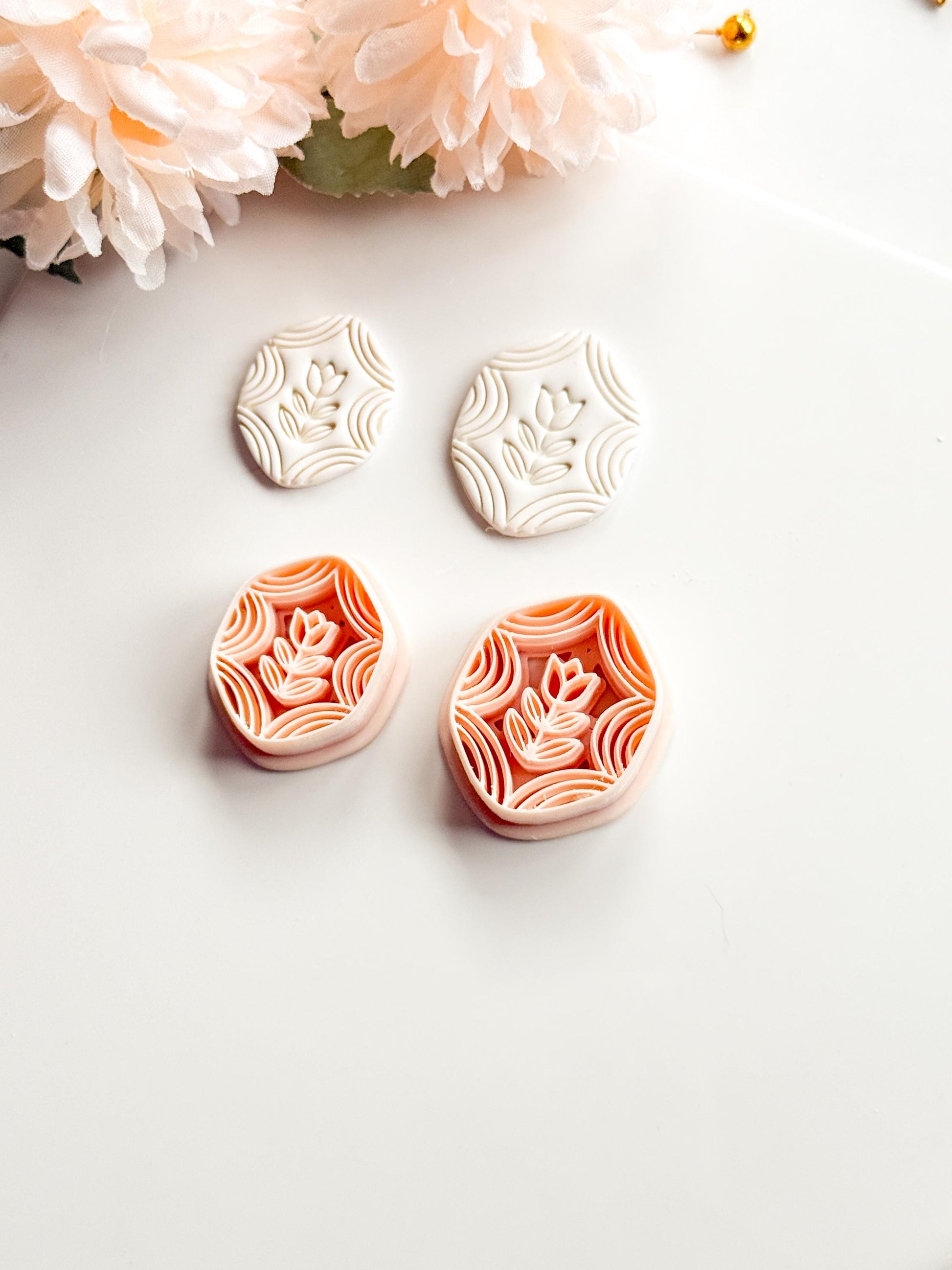 Folk Tulip Polymer Clay Cutter: Floral Botanical Embosser