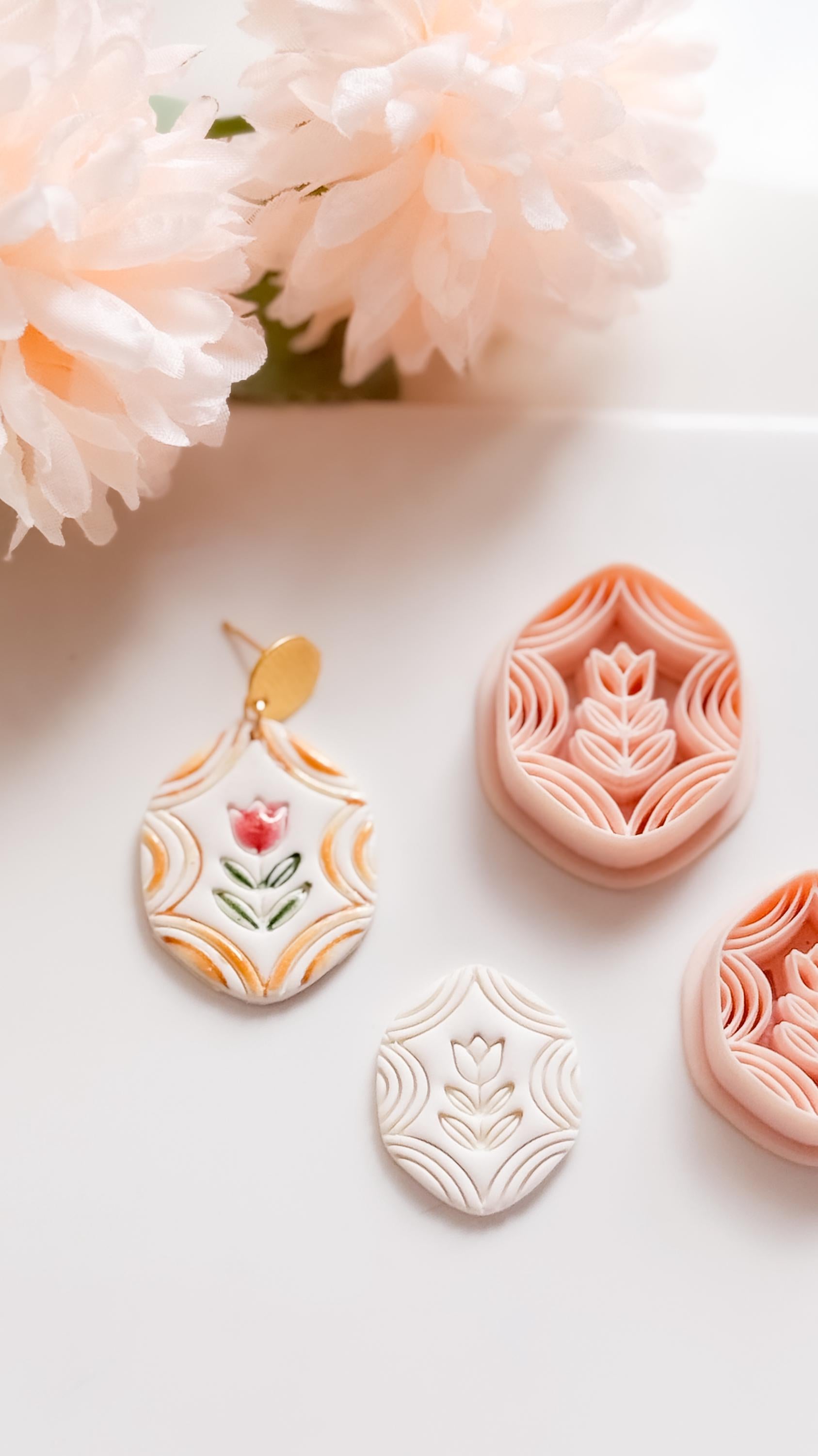 Folk Tulip Polymer Clay Cutter: Floral Botanical Embosser