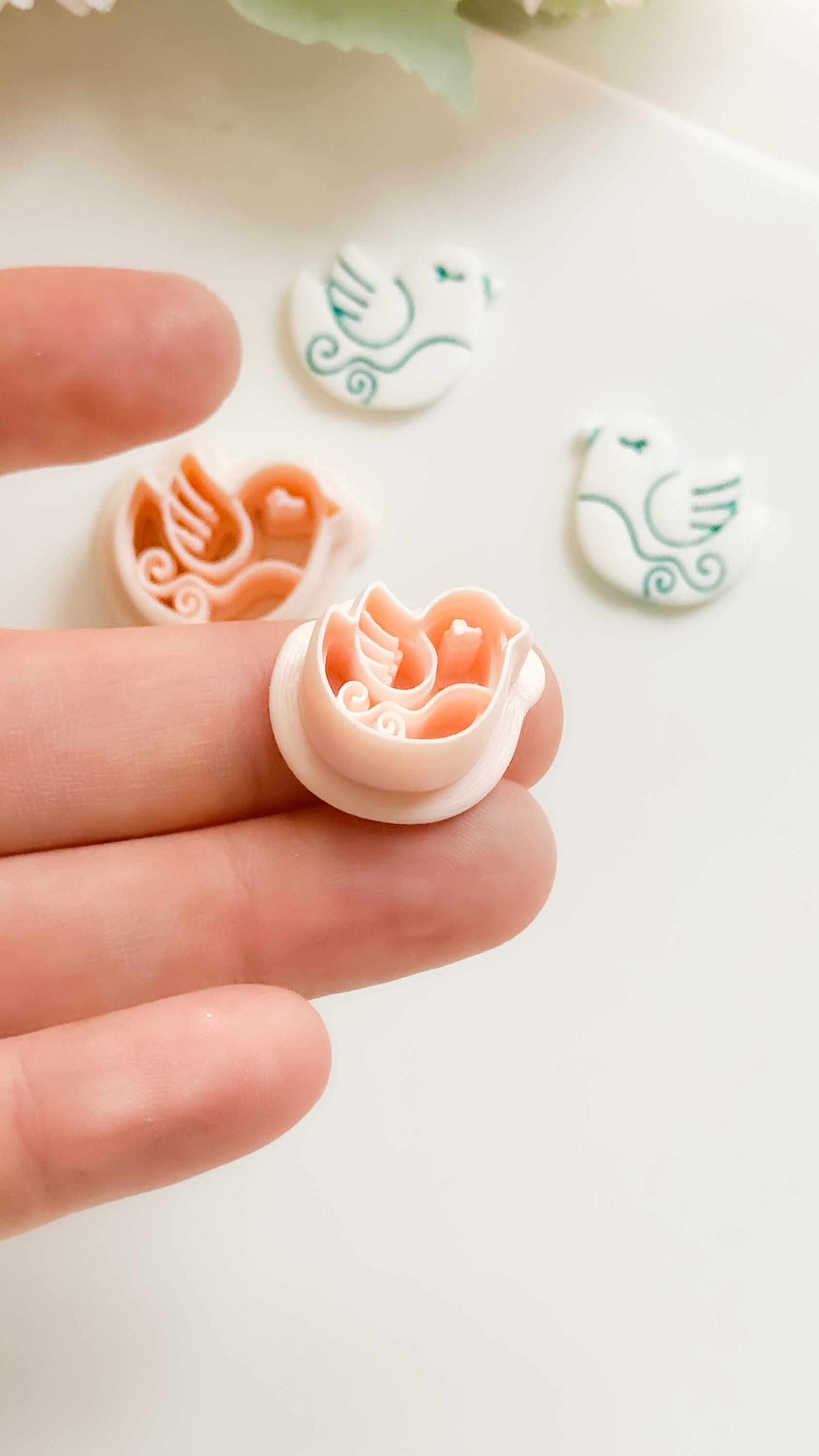 Lila Nest Stud Polymer Clay Cutter: Folk Bird and Floral Embosser