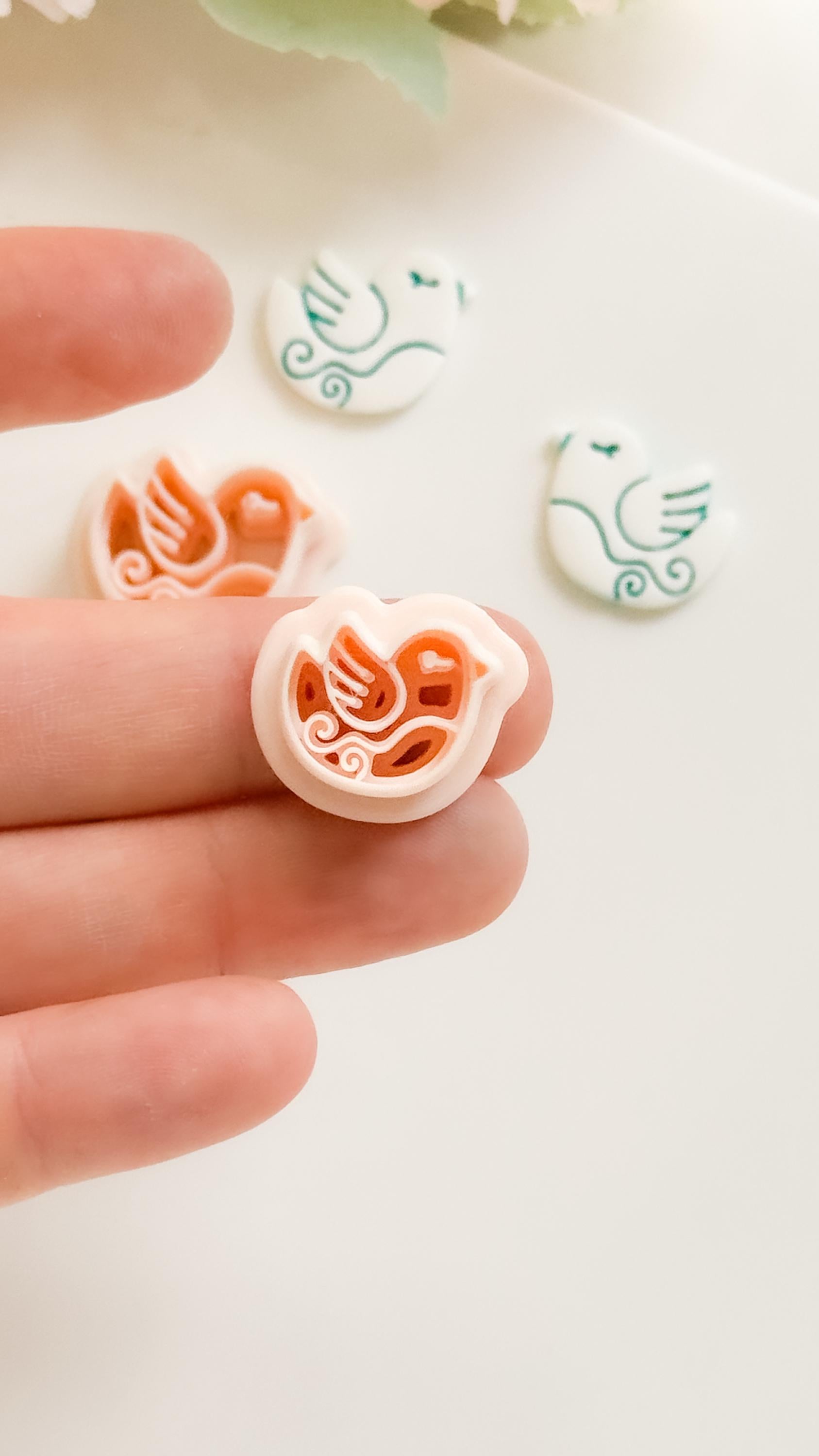 Lila Nest Stud Polymer Clay Cutter: Folk Bird and Floral Embosser