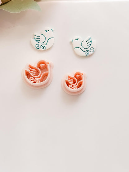 Lila Nest Stud Polymer Clay Cutter: Folk Bird and Floral Embosser
