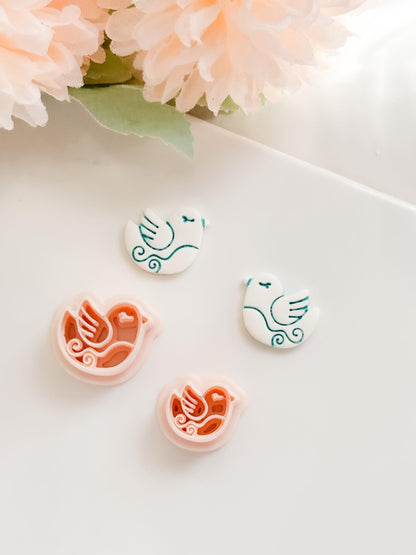 Lila Nest Stud Polymer Clay Cutter: Folk Bird and Floral Embosser