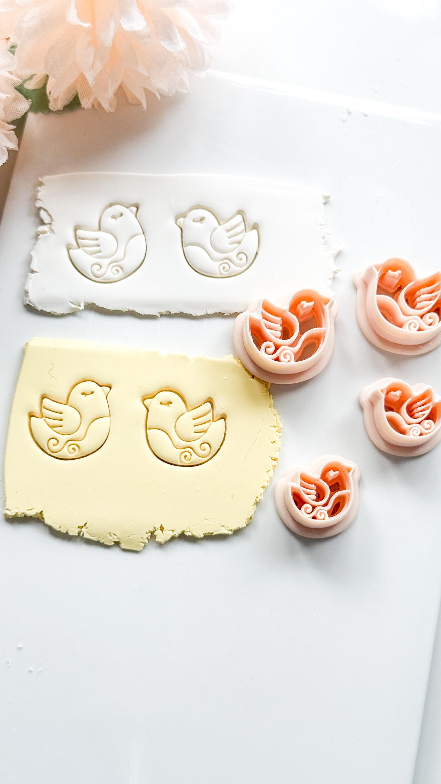 Lila Nest Stud Polymer Clay Cutter: Folk Bird and Floral Embosser