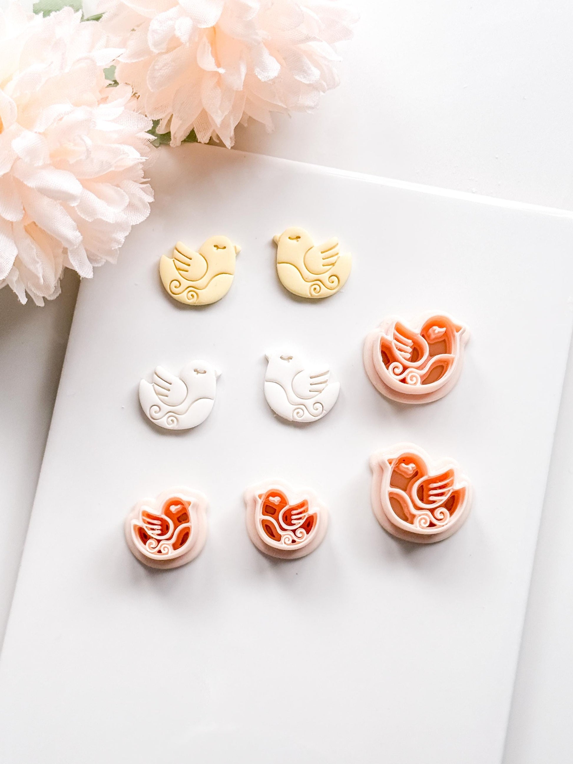 Lila Nest Stud Polymer Clay Cutter: Folk Bird and Floral Embosser