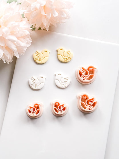 Lila Nest Stud Polymer Clay Cutter: Folk Bird and Floral Embosser