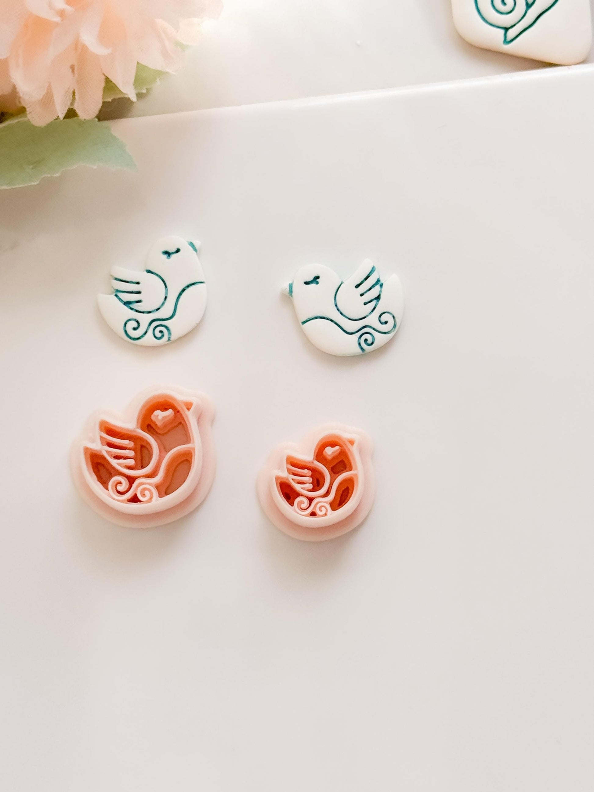 Lila Nest Stud Polymer Clay Cutter: Folk Bird and Floral Embosser