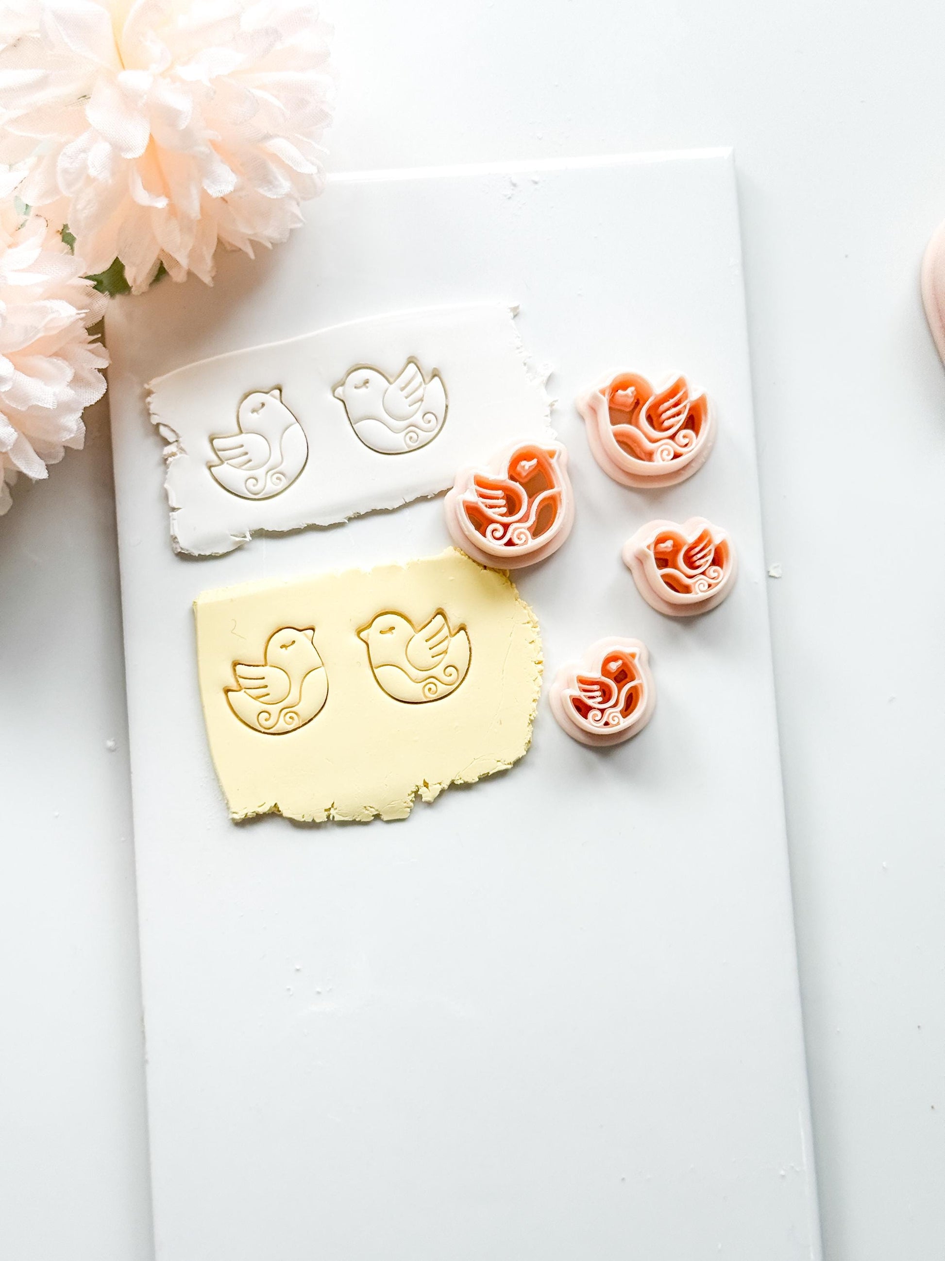 Lila Nest Stud Polymer Clay Cutter: Folk Bird and Floral Embosser