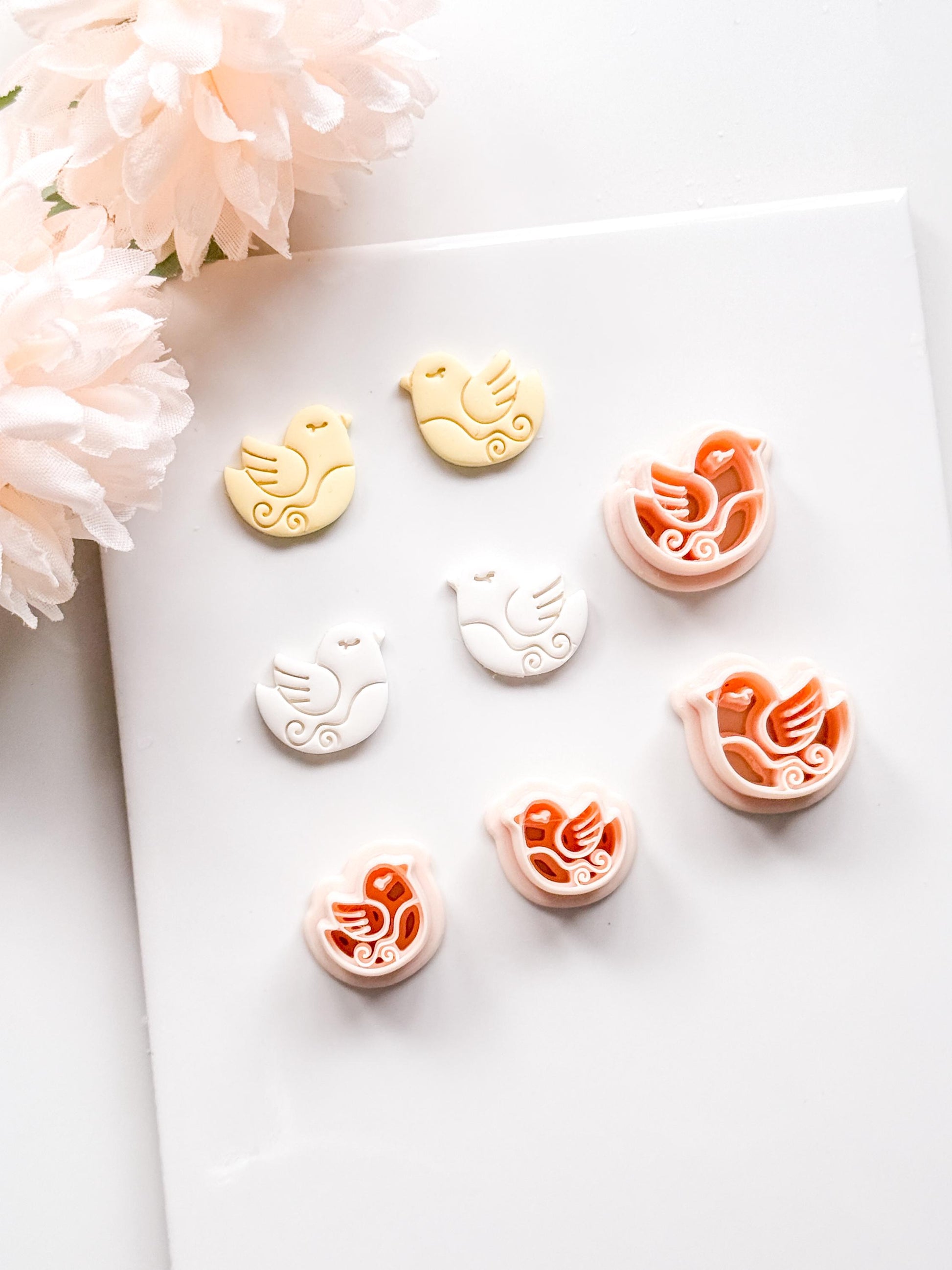 Lila Nest Stud Polymer Clay Cutter: Folk Bird and Floral Embosser