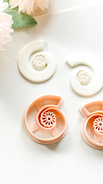 Flora Spiral Polymer Clay Cutter: Embossing Flower Swirl Jewelry Making Tool