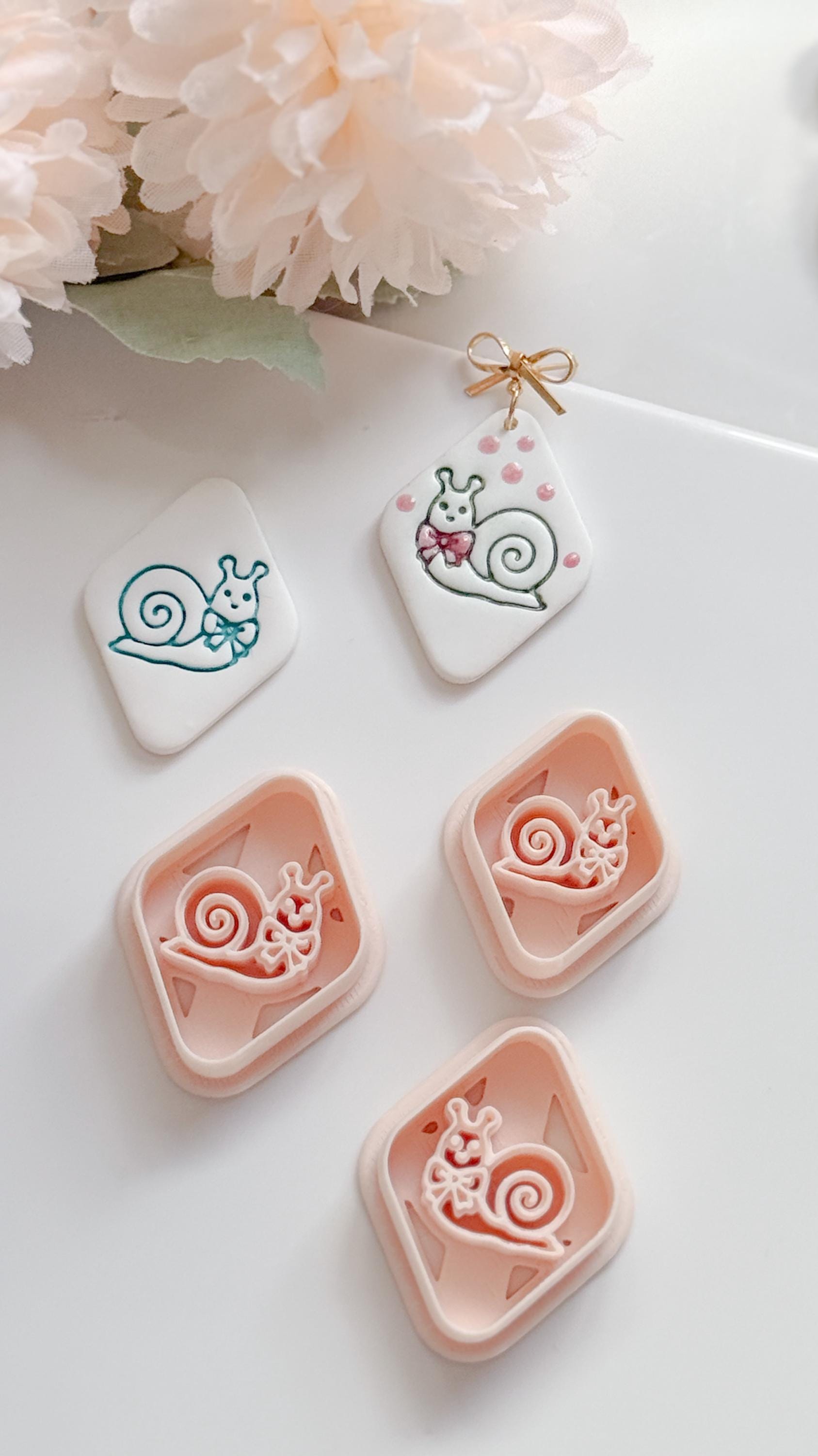 Tiny Snail Polymer Clay Cutter: Embossing Flower Detail Animal Jewelry Tool