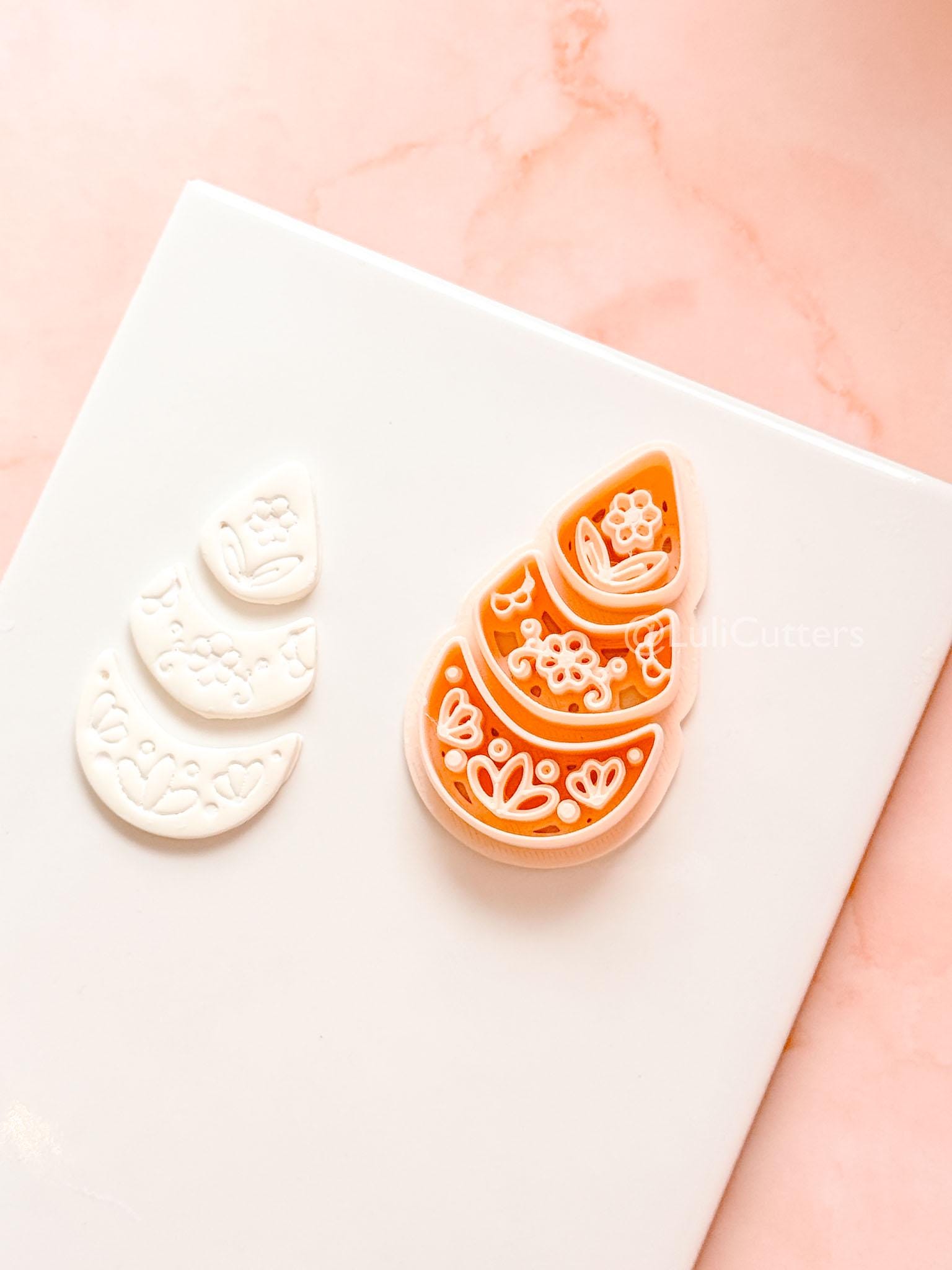 Ottilie Clay Cutter: Tiered Floral Drop Shape