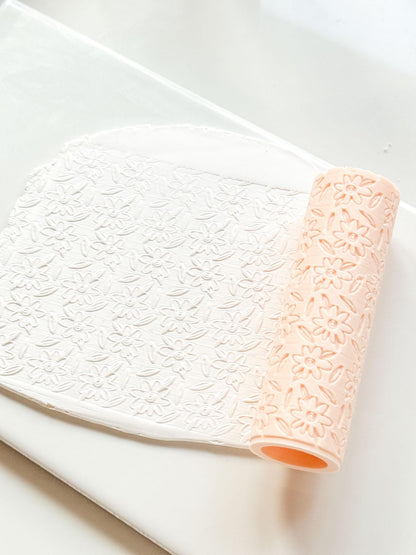 Daisy Meadow Texture Roller: Floral Pattern Tool for Polymer Clay Jewelry
