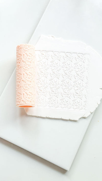 Daisy Meadow Texture Roller: Floral Pattern Tool for Polymer Clay Jewelry