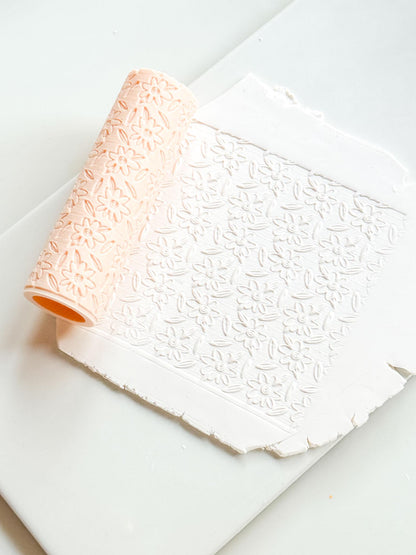 Daisy Meadow Texture Roller: Floral Pattern Tool for Polymer Clay Jewelry
