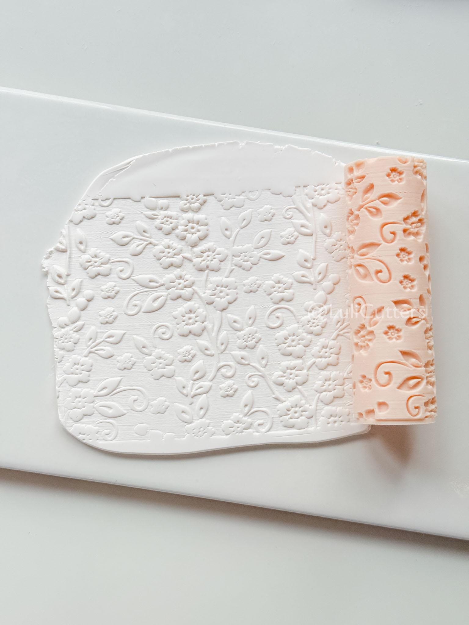 Wildflower Vines Texture Roller: Floral Pattern Tool for Polymer Clay Slabs