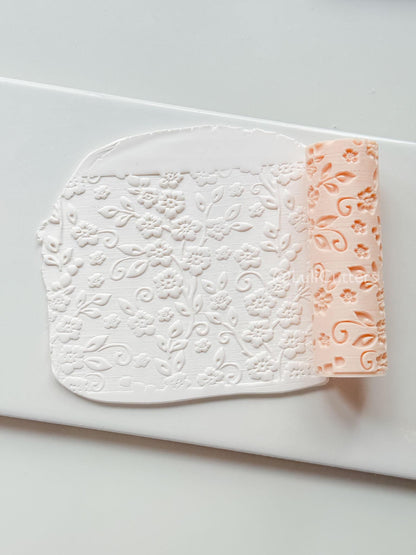 Wildflower Vines Texture Roller: Floral Pattern Tool for Polymer Clay Slabs
