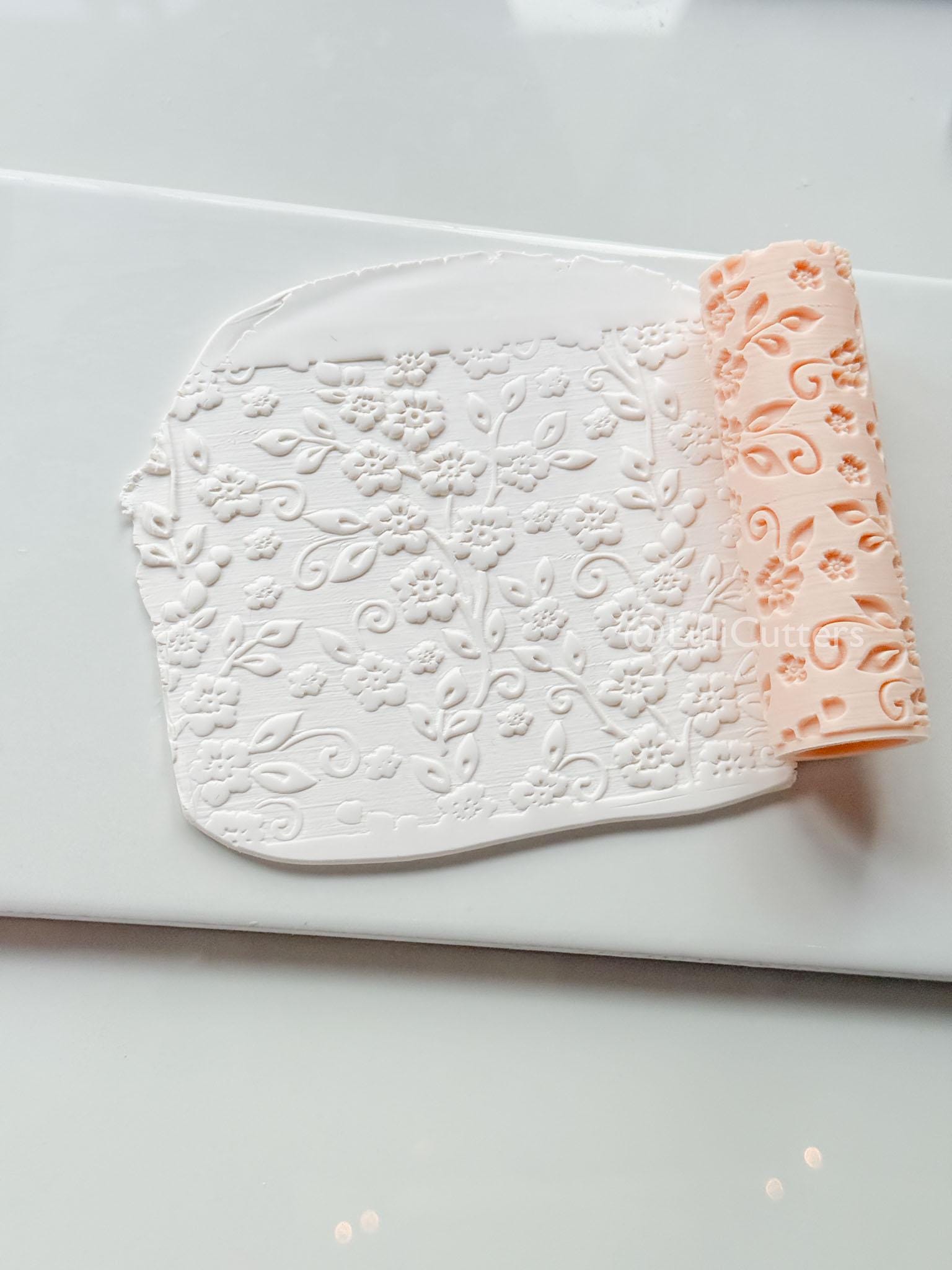 Wildflower Vines Texture Roller: Floral Pattern Tool for Polymer Clay Slabs