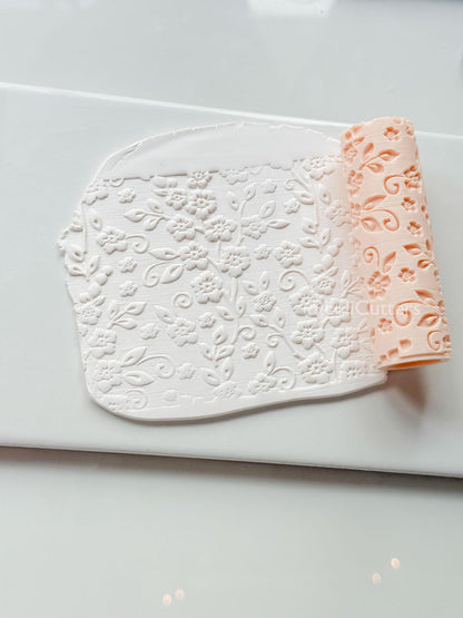 Wildflower Vines Texture Roller: Floral Pattern Tool for Polymer Clay Slabs