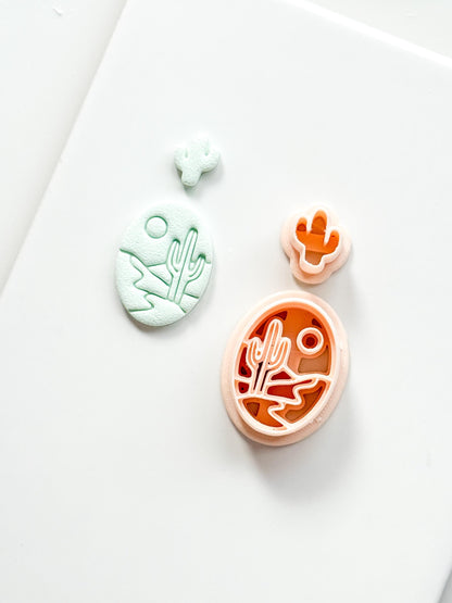 Desert Day Clay Cutter: Cactus Landscape Oval Design