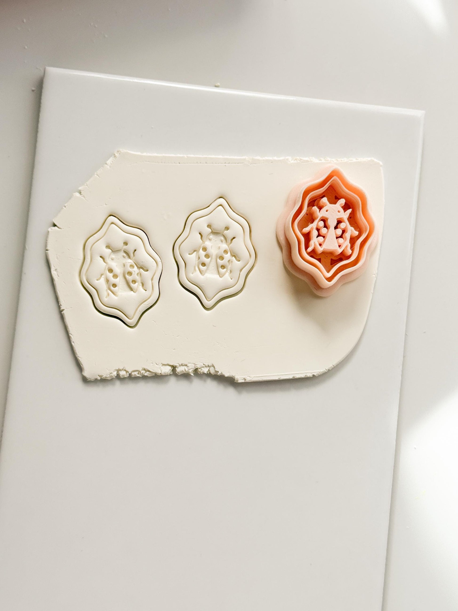 Lucky Lady Polymer Clay Cutter: Embossed Ladybug in Wavy Frame