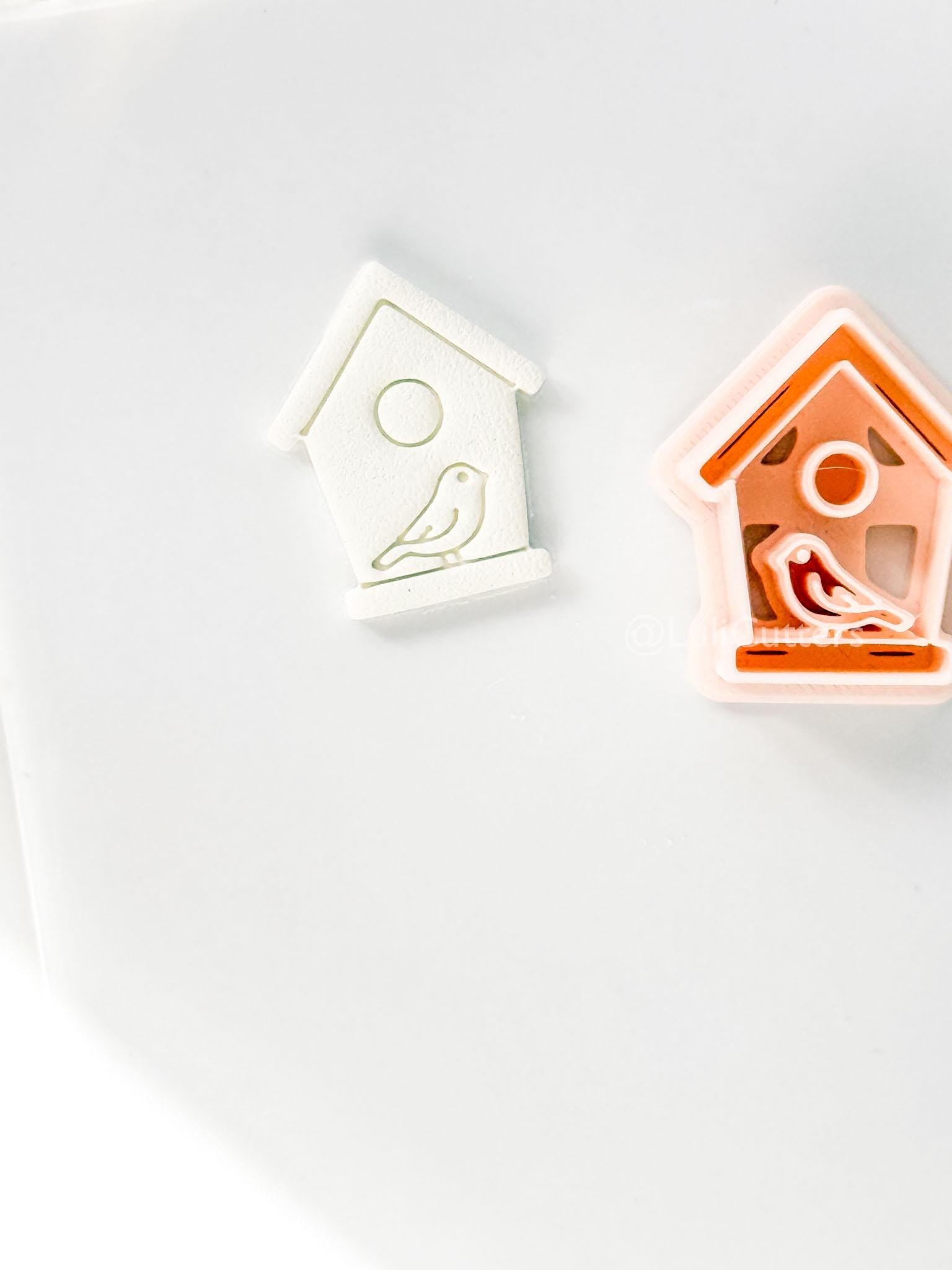 Birdhouse Polymer Clay Cutter: Embossed Bird Shape for Spring Earrings