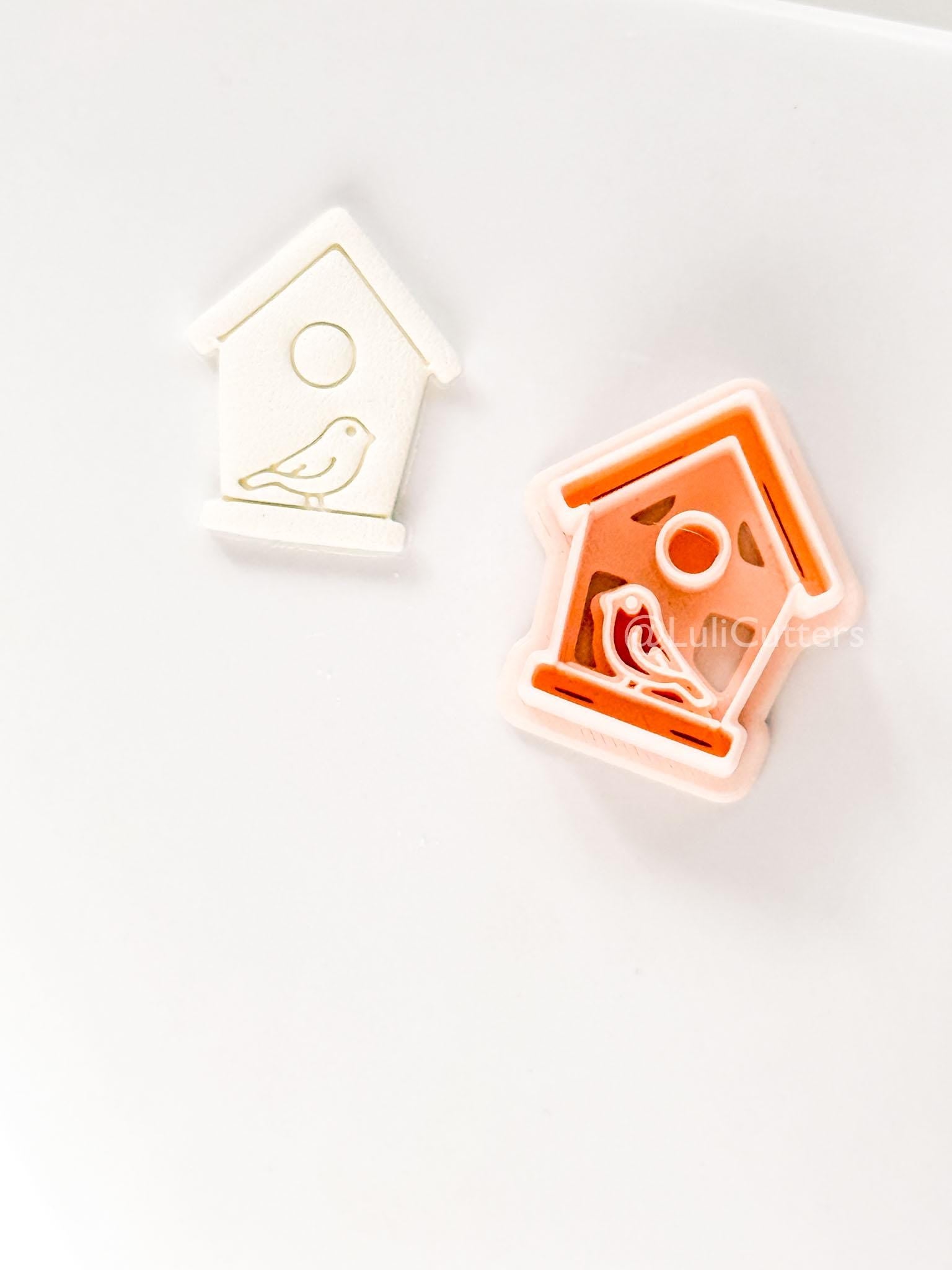 Birdhouse Polymer Clay Cutter: Embossed Bird Shape for Spring Earrings