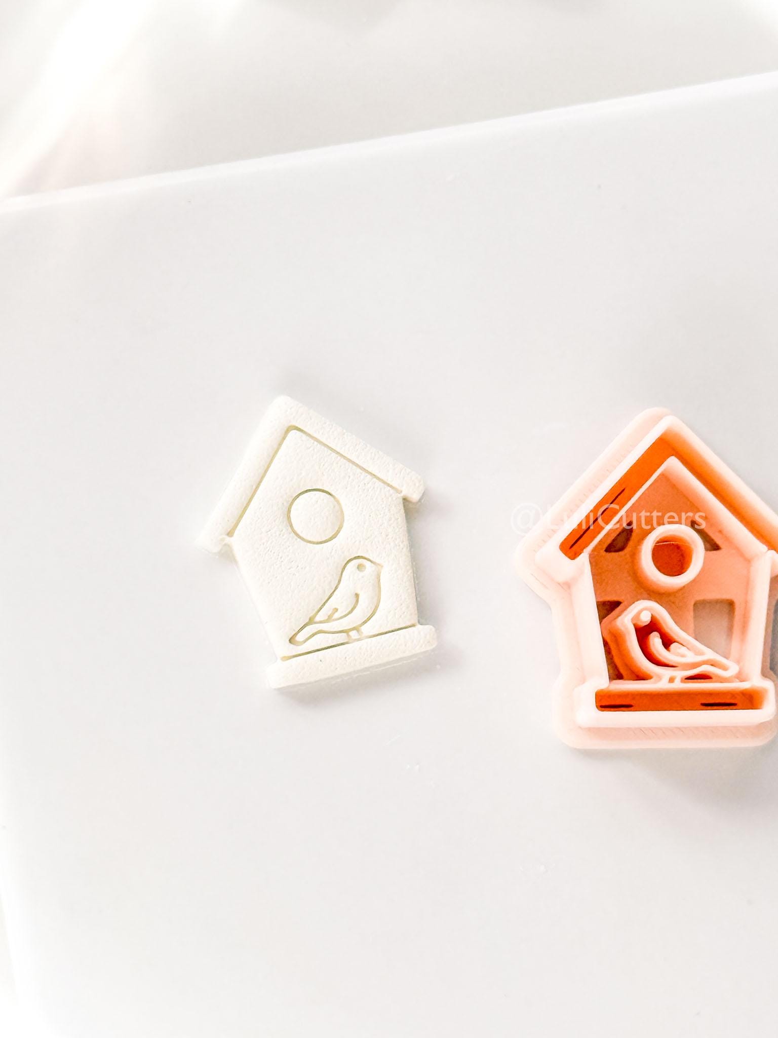 Birdhouse Polymer Clay Cutter: Embossed Bird Shape for Spring Earrings