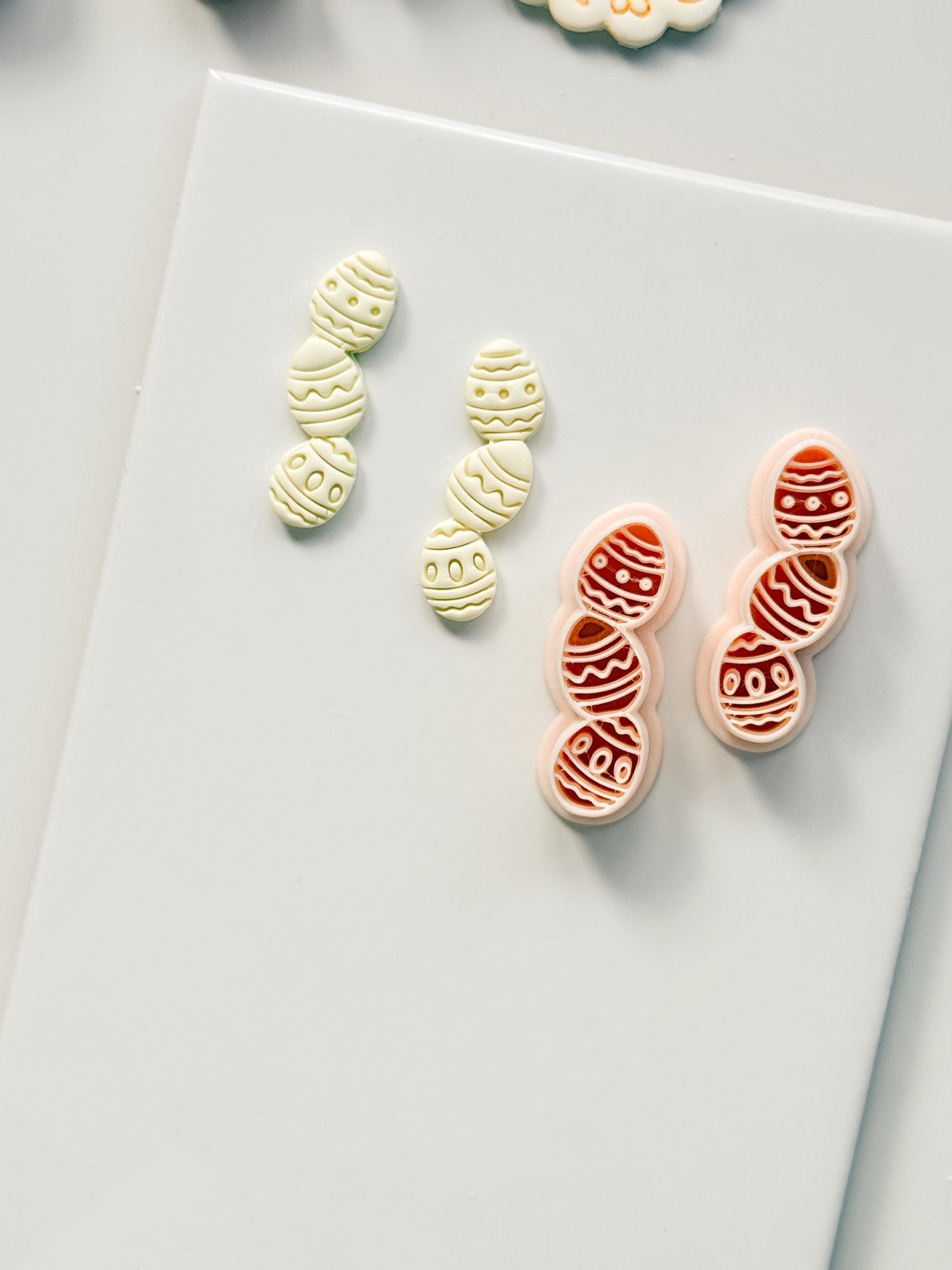 Spring Egg Trio Polymer Clay Cutter: Stacked Embossed Easter Eggs for Dangle Earrings
