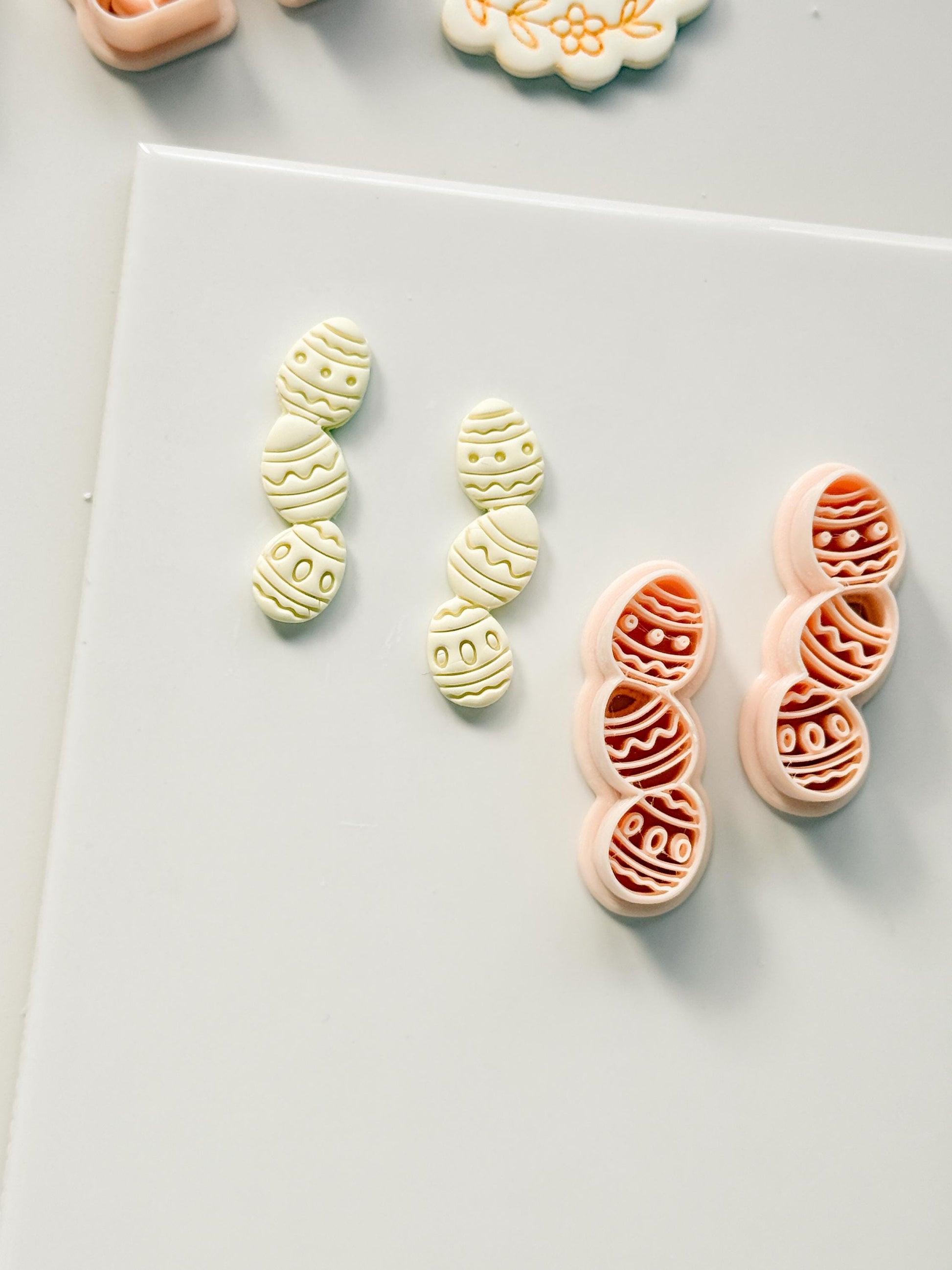 Spring Egg Trio Polymer Clay Cutter: Stacked Embossed Easter Eggs for Dangle Earrings